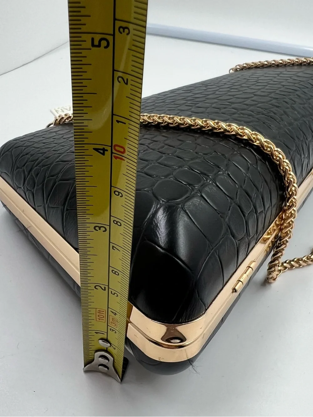 Urban Expressions Black Croc-Embossed Clutch with Gold Chain